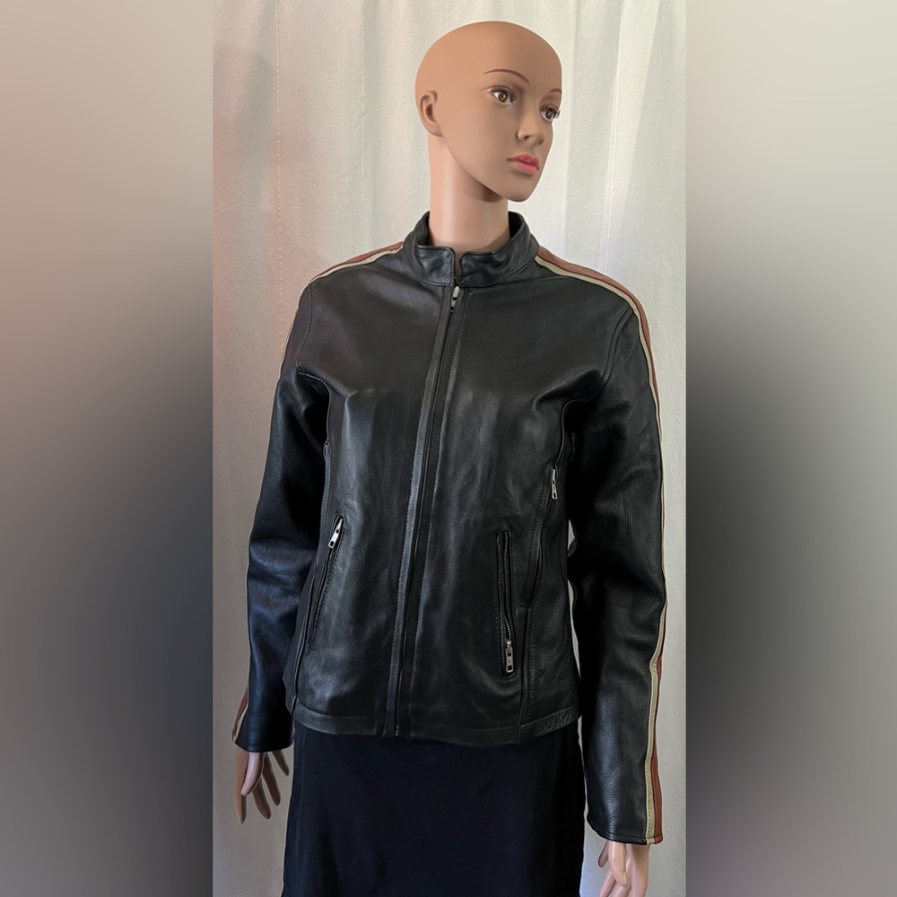 Harley-Davidson Black and Tan Leather Motorcycle Jacket